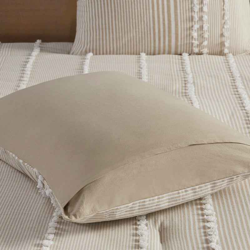 Harbor House 100% Cotton Duvet Set - Trendy Tufted Textured Design, All Season Cozy Bedding Modern Comforter Cover, Matching Shams, Anslee Pom Pom Taupe King(106"x90") 3 Piece - Image 5